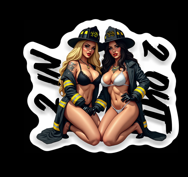 Buy 3 save 33% (mix and match) Pinup Firefighter 2 In 2 Out (two decals 2.5")  Sticker