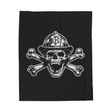 Firefighter Skull & Crossbones Velveteen Plush Blanket — Gothic Firefighter Throw