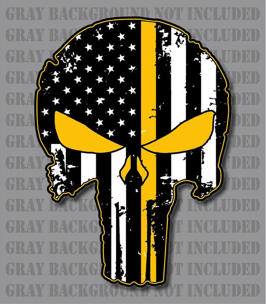 Thin Yellow Line Skull American Flag Tow Wrecker Truck Recovery Decal