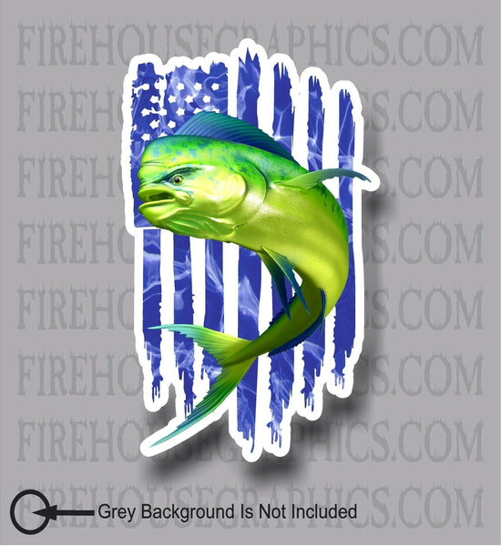 American flag Mahi Mahi Dorado Dolphin fish fishing sticker decal
