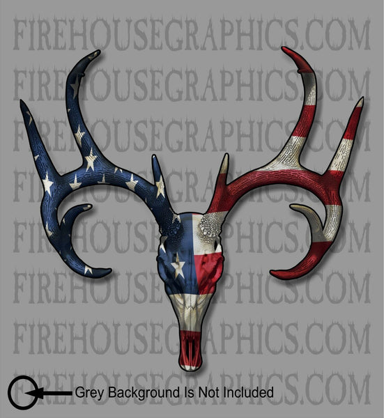 White tail deer Buck Skull American flag sticker decal