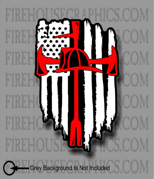 American Flag Thin Red line Firefighter Halligan Axe Helmet Cross