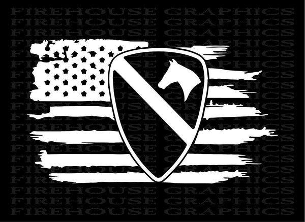 1st Cav Cavalry Division US Army American flag Veteran sticker decal