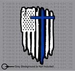 American Flag Thin Blue line Police Cross Jesus Decal Sticker