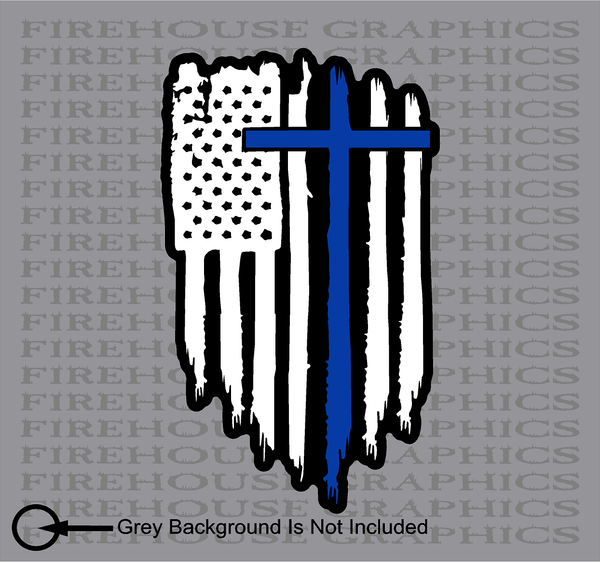 American Flag Thin Blue line Police Cross Jesus Decal Sticker