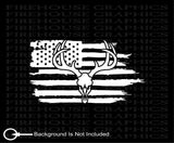 White tail deer skull hunting buck American flag sticker decal
