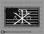 Alpha and Omega Christian Cross Jesus God Bible American flag sticker decal