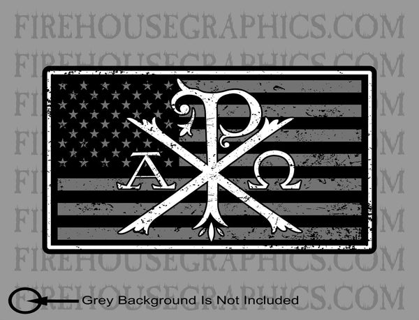 Alpha and Omega Christian Cross Jesus God Bible American flag sticker decal