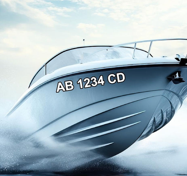 A Pair of Custom Boat Registration Numbers &amp; Letters Marine Vinyl Sticker Decals. Choose Solid Color or Two Colors.