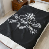 Firefighter Skull & Crossbones Velveteen Plush Blanket — Gothic Firefighter Throw