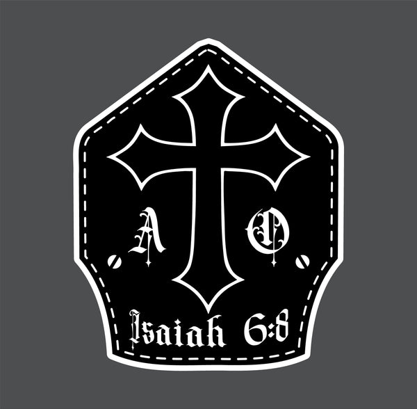 Buy 3 save 33% (mix and match) Isaiah 6:8 Alpha and Omega Shield  (two decals 2.5")  Sticker