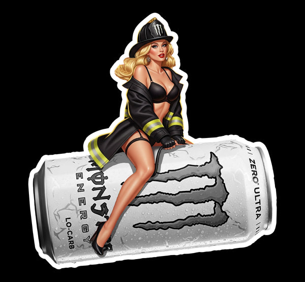 Buy 3 save 33% (mix and match) White Monster Firefighter Blonde pinup style (two decals 2.5")  Sticker