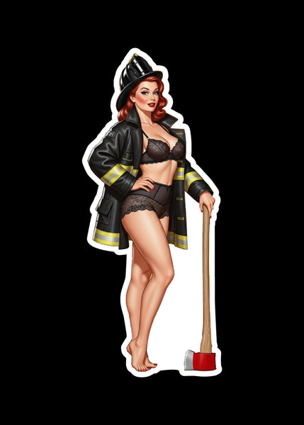 Fire Axe pinup style (two decals 2.5")  Sticker
