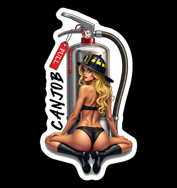 Buy 3 save 33% (mix and match) Pinup Firefighter Canjob Blonde (two decals 2.5")  Sticker