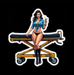 Buy 3 save 33% (mix and match) EMS Medical Stretcher Brunette pinup style (two decals 2.5")  Sticker