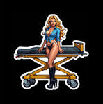 Buy 3 save 33% (mix and match) EMS Medical Stretcher Blonde pinup style (two decals 2.5")  Sticker