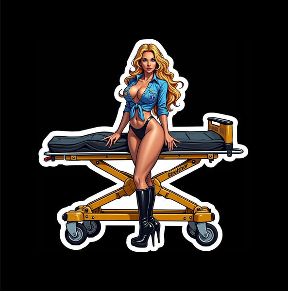 Buy 3 save 33% (mix and match) EMS Medical Stretcher Blonde pinup style (two decals 2.5")  Sticker