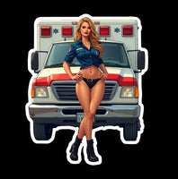 Buy 3 save 33% (mix and match) EMS Medical Ambulance Blonde pinup style (two decals 2.5")  Sticker