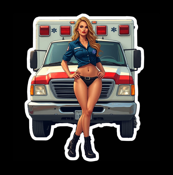 Buy 3 save 33% (mix and match) EMS Medical Ambulance Blonde pinup style (two decals 2.5")  Sticker