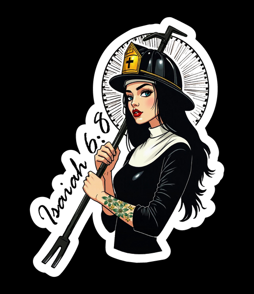 Buy 3 save 33% (mix and match) Isaiah 6:8 Send me Firefighter Nun  (two decals 2.5")  Sticker