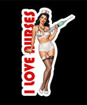 Buy 3 save 33% (mix and match) I Love Nurses 2 pinup style (two decals 2.5")  Sticker
