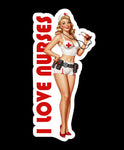 Buy 3 save 33% (mix and match) I Love Nurses pinup style (two decals 2.5")  Sticker