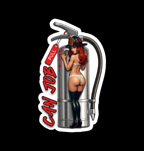 Buy 3 save 33% (mix and match) Pinup Firefighter Canjob Red Hair (two decals 2.5")  Sticker