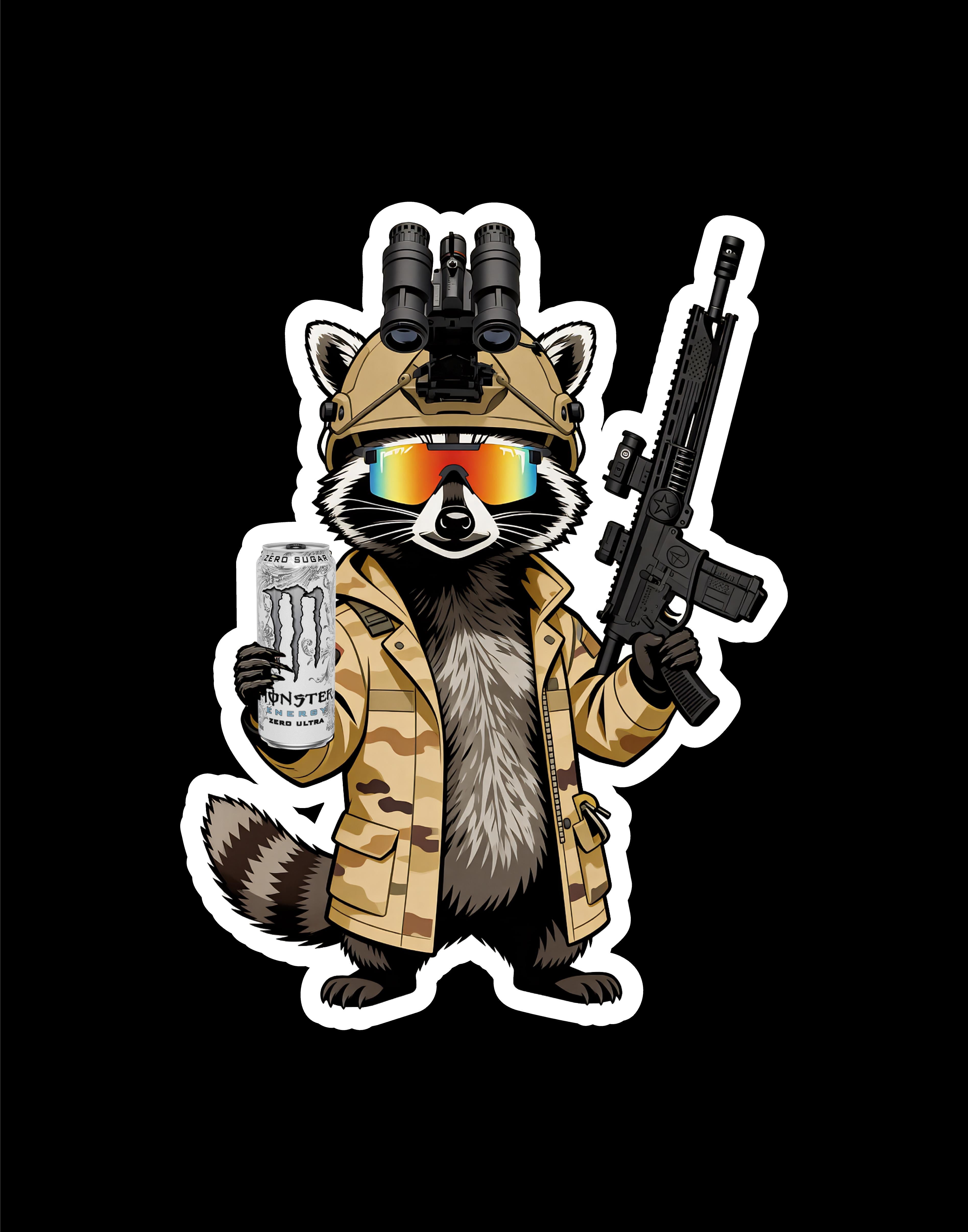 Tactical Trash Panda Raccoon with a White Monster (two decals 2.5