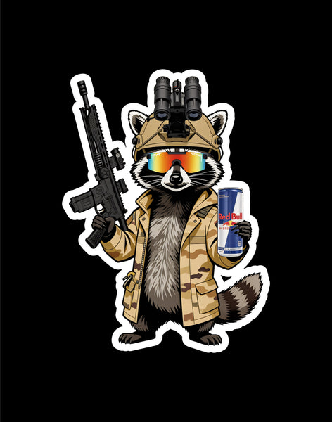 Tactical Trash Panda Raccoon with a Redbull (two decals 2.5