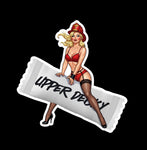 Buy 3 save 33% (mix and match) Upper Decky Firefighter Blonde Hair pinup style (two decals 2.5")  Sticker