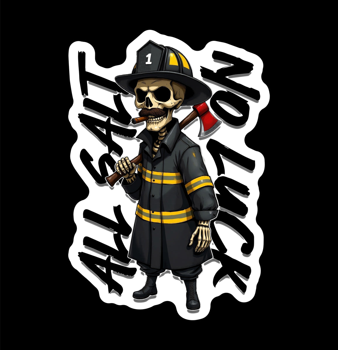 Salty Fireman Sticker All Salt No Luck Firefighter (two decals 2.5