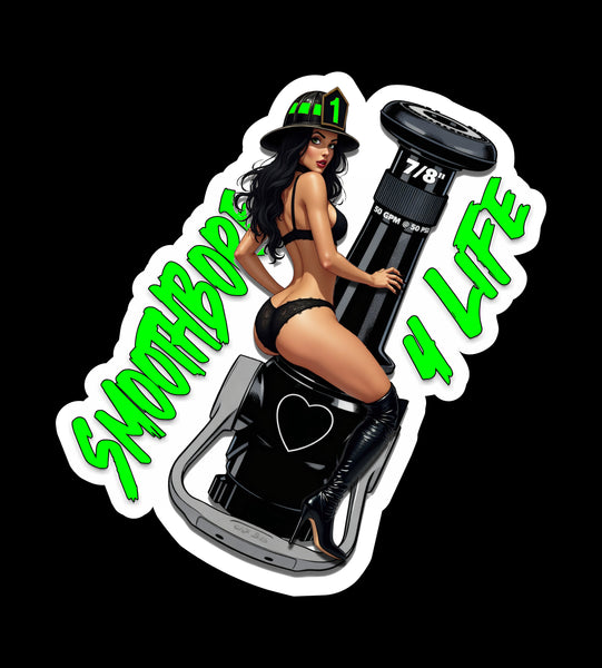 Buy 3 save 33% (mix and match) Pinup Firefighter Smoothbore 4 life Brunette (two decals 2.5")  Sticker