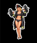 Buy 3 save 33% (mix and match) Fitness Firefighter Blonde Hair pinup style (two decals 2.5")  Sticker