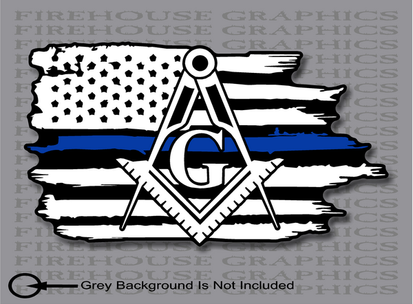 Thin Blue Line Police Mason Masonic  American flag sticker Decal