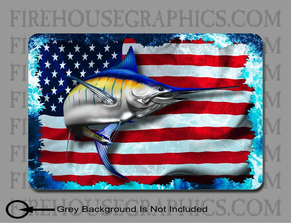 American flag Blue Marlin Pelagic Offshore Fishing sticker decal